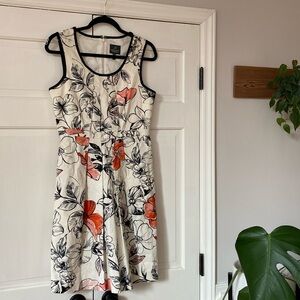 Adrianna Papell Jaquard Fit & Flare A-Line Dress Floral Print‎ Classic White